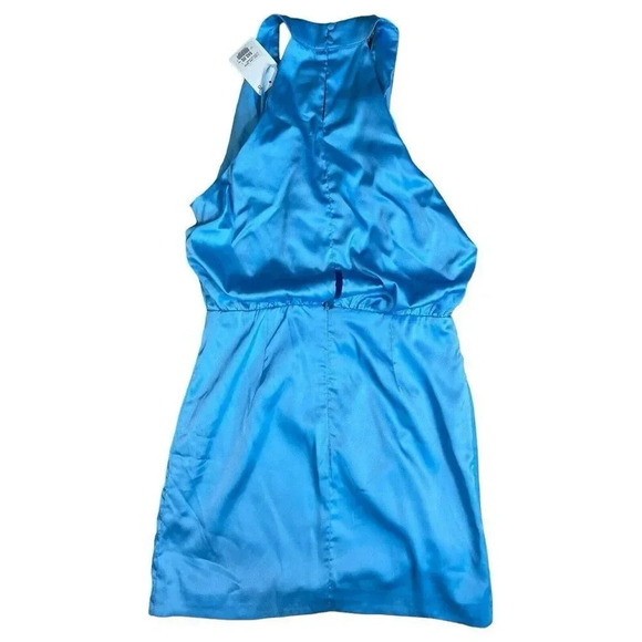 Do + Be Collection V-Neck Wrap Summer Mini Dress Baby Blue Satin Size Small - Picture 11 of 15